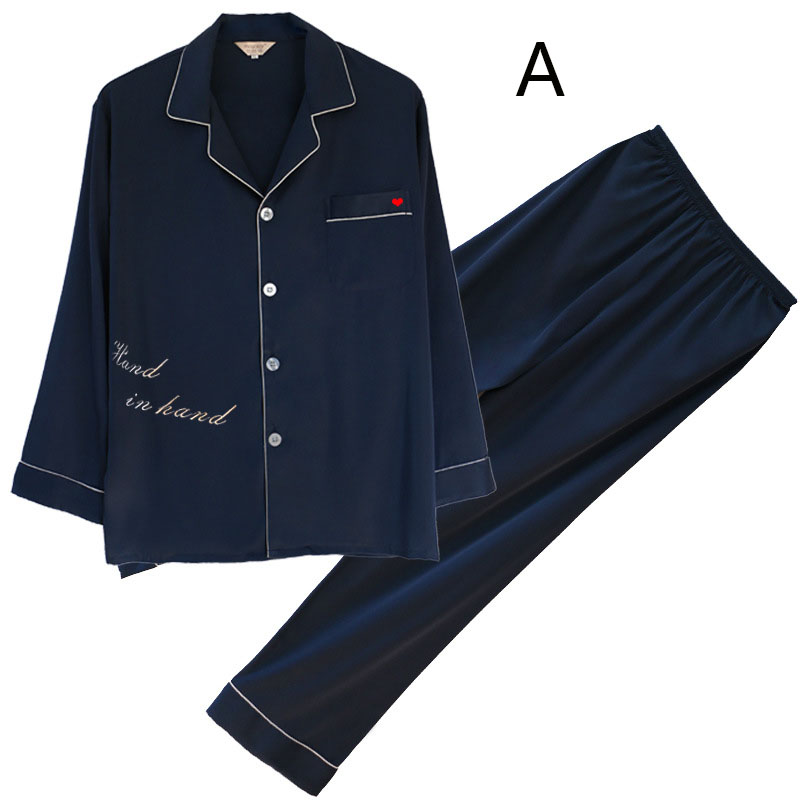 Couple pajamas simulation silk long sleeve suit home service on sale 5