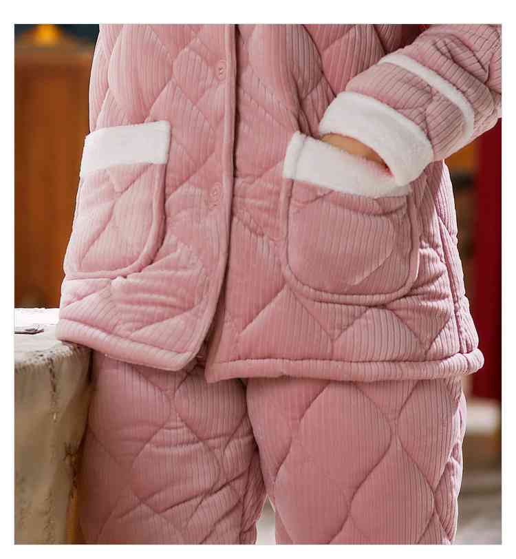 Korean version three-layer thick quilted coral flannel plus velvet warm Couple Pajamas on sale