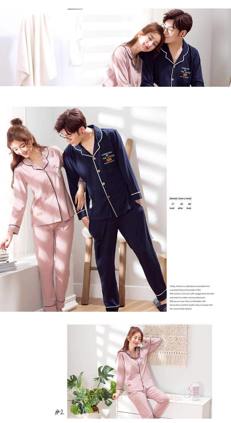 Couple pure cotton long-sleeved autumn Korean casual thin home service suit on sale 3