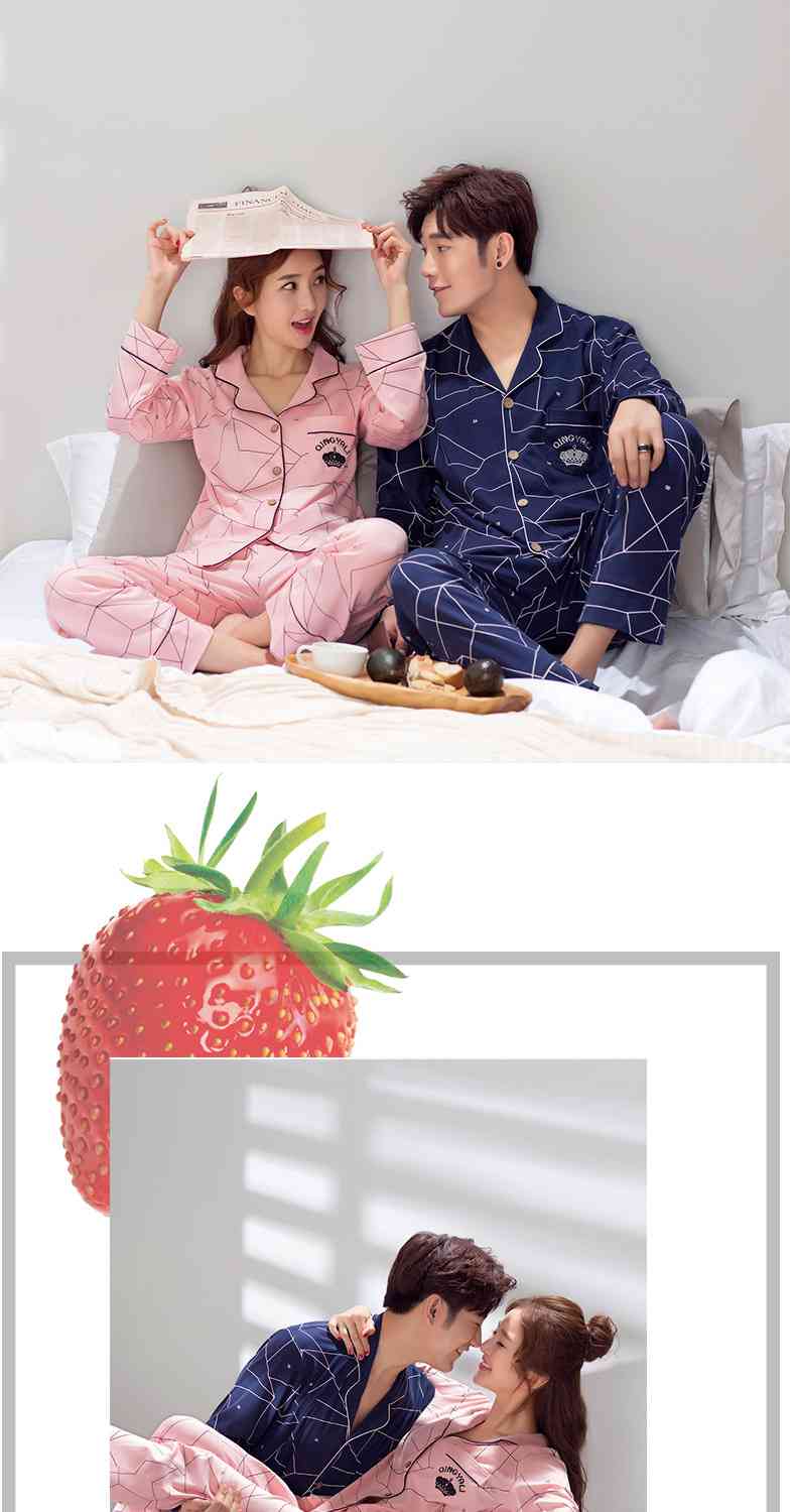 Couple pajamas cotton long-sleeved Korean cardigan thin home service suit on sale