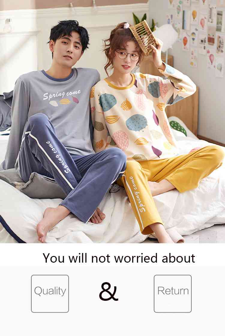Cotton hedging long-sleeved couple pajamas home service suit factory direct sales on sale