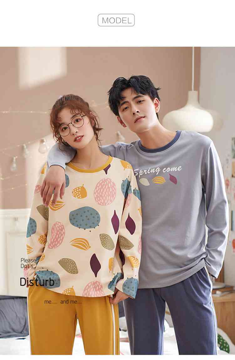 Cotton hedging long-sleeved couple pajamas home service suit factory direct sales on sale
