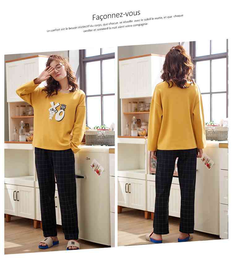 Long-sleeved cotton couple pajamas men and women hedging trend home service wholesale on sale