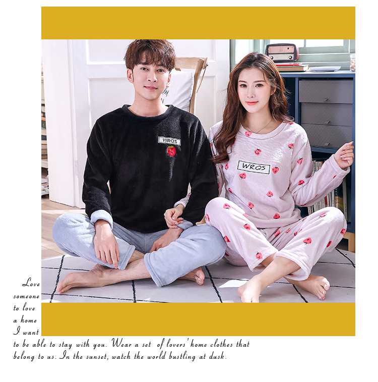 Winter warm flannel long-sleeved home wear casual thickened couple pajamas two-piece suit on sale
