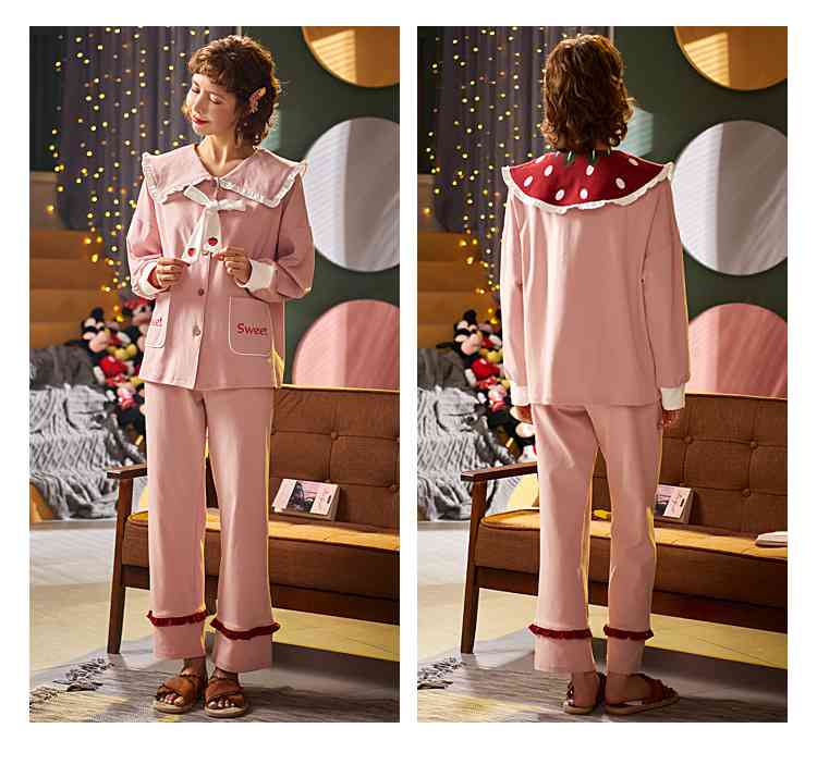 Korean cartoon cute home clothes lapel cardigan sweet mens women pajamas can be worn outside on sale 17