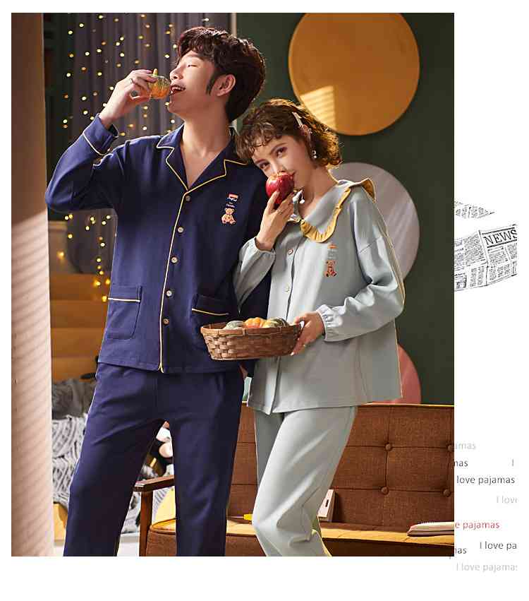 Korean cartoon cute home clothes lapel cardigan sweet mens women pajamas can be worn outside on sale 18
