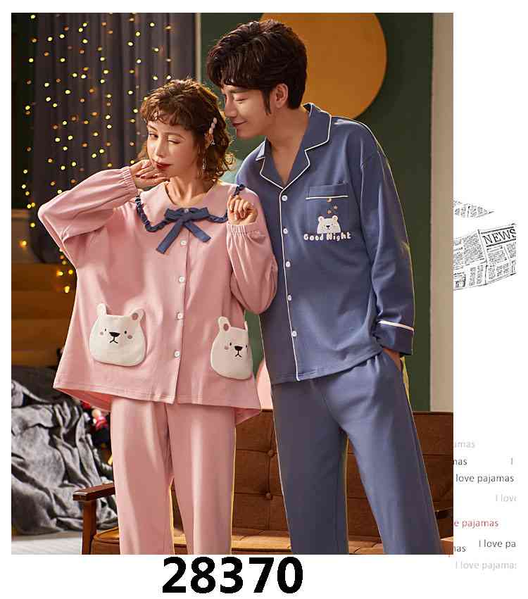Korean cartoon cute home clothes lapel cardigan sweet mens women pajamas can be worn outside on sale 19