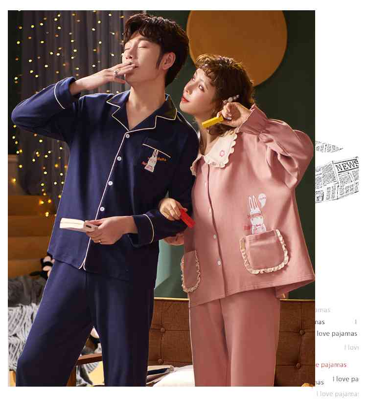 Korean cartoon cute home clothes lapel cardigan sweet mens women pajamas can be worn outside on sale 21