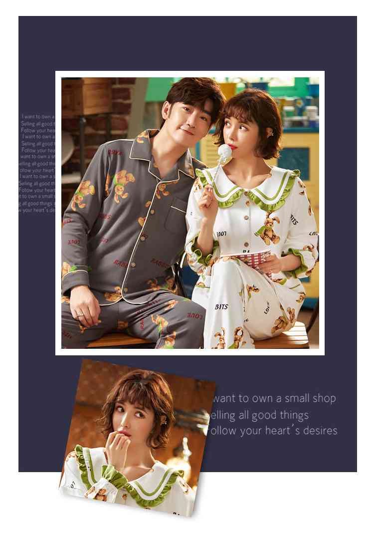 Korean cartoon cute home clothes lapel cardigan sweet mens women pajamas can be worn outside on sale 23