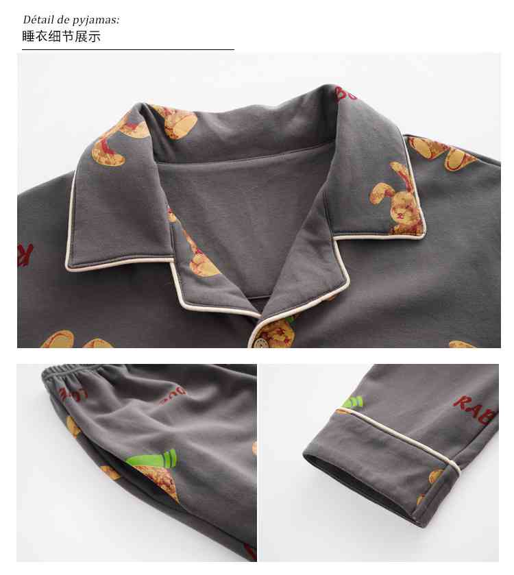 Korean cartoon cute home clothes lapel cardigan sweet mens women pajamas can be worn outside on sale 28
