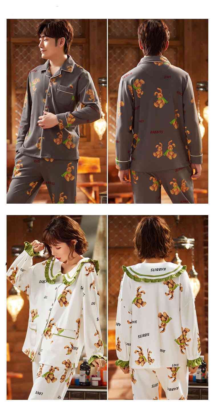 Korean cartoon cute home clothes lapel cardigan sweet mens women pajamas can be worn outside on sale 29