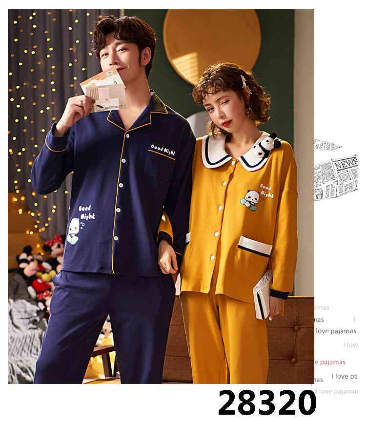 Korean cartoon cute home clothes lapel cardigan sweet mens women pajamas can be worn outside on sale 1