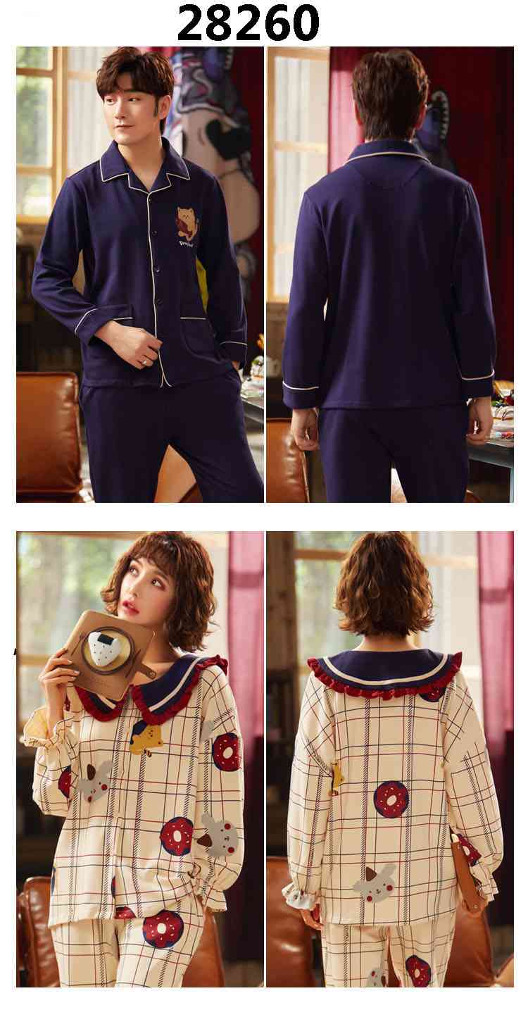 Korean cartoon cute home clothes lapel cardigan sweet mens women pajamas can be worn outside on sale 2
