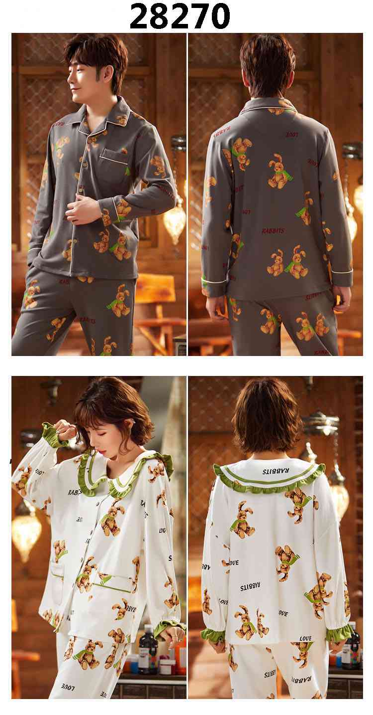 Korean cartoon cute home clothes lapel cardigan sweet mens women pajamas can be worn outside on sale 3