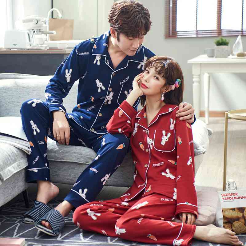 Cotton thin section lovers pajamas long sleeves wear home service suits on sale