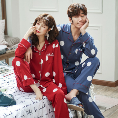 Cotton thin section lovers pajamas long sleeves wear home service suits on sale