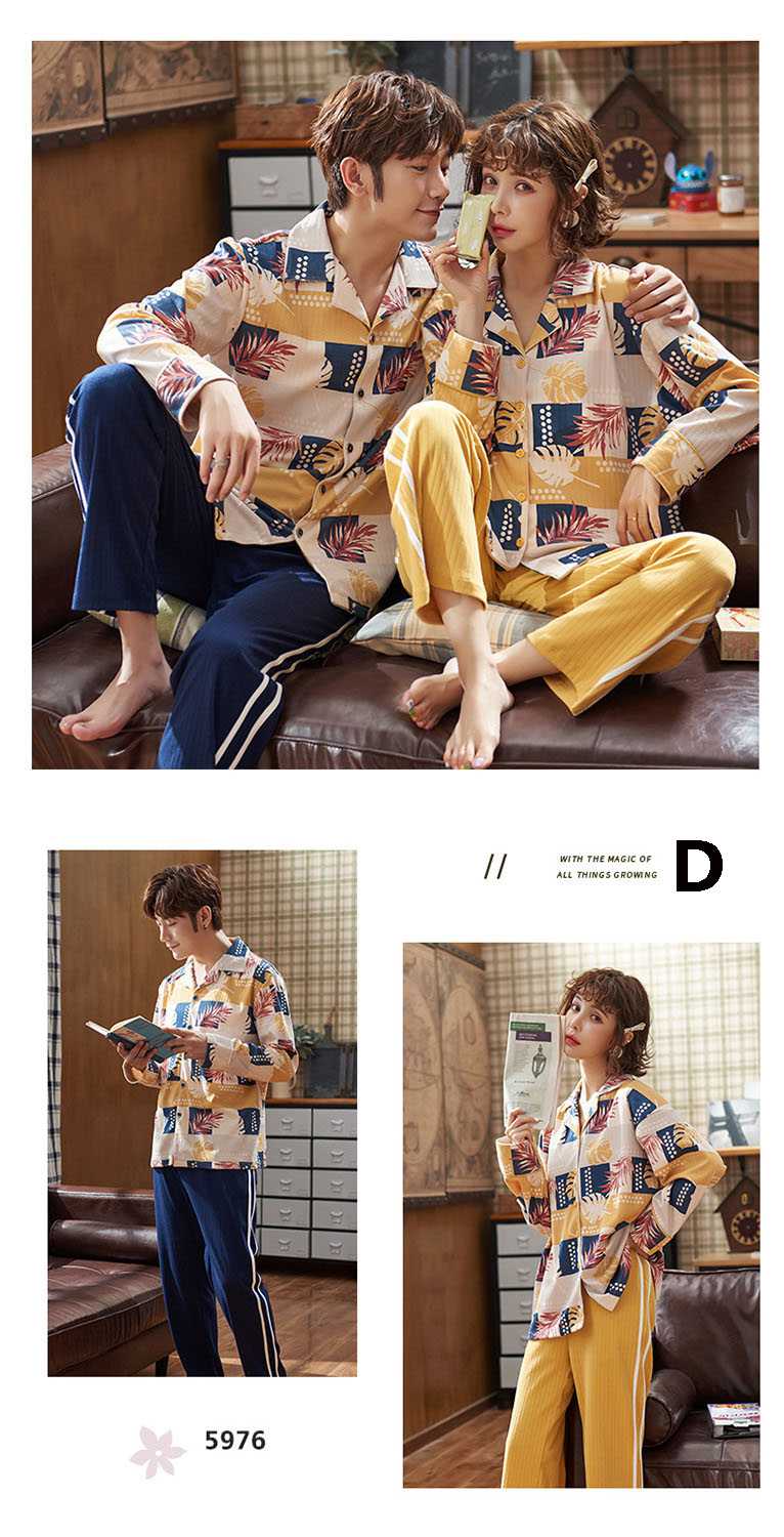 Long-sleeved cotton spring and autumn can be worn outside home service two-piece Couple pajamas suit on sale 7