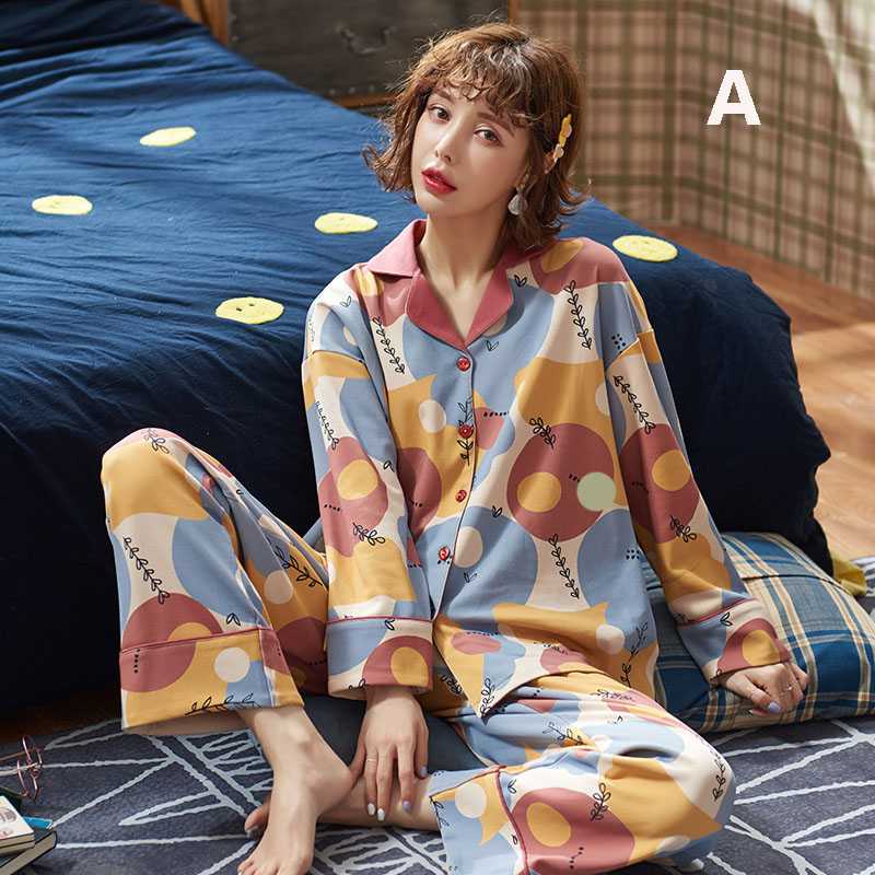 Long-sleeved cotton spring and autumn can be worn outside home service two-piece Couple pajamas suit on sale 1