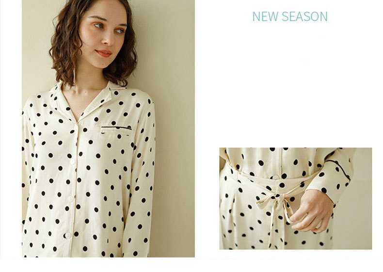 Couple models cotton satin yellow bottom wave dot lapel casual pajama set home service on sale