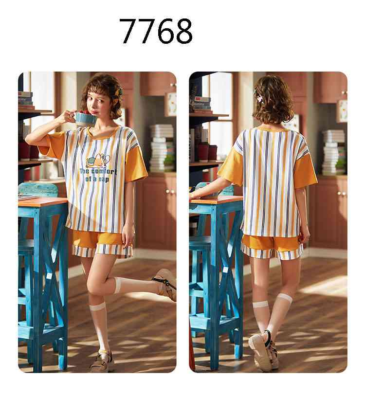 Summer Short-sleeved Korean Fashion Hedging Knitted Cotton Couple Home Clothes can be worn outside on sale 7