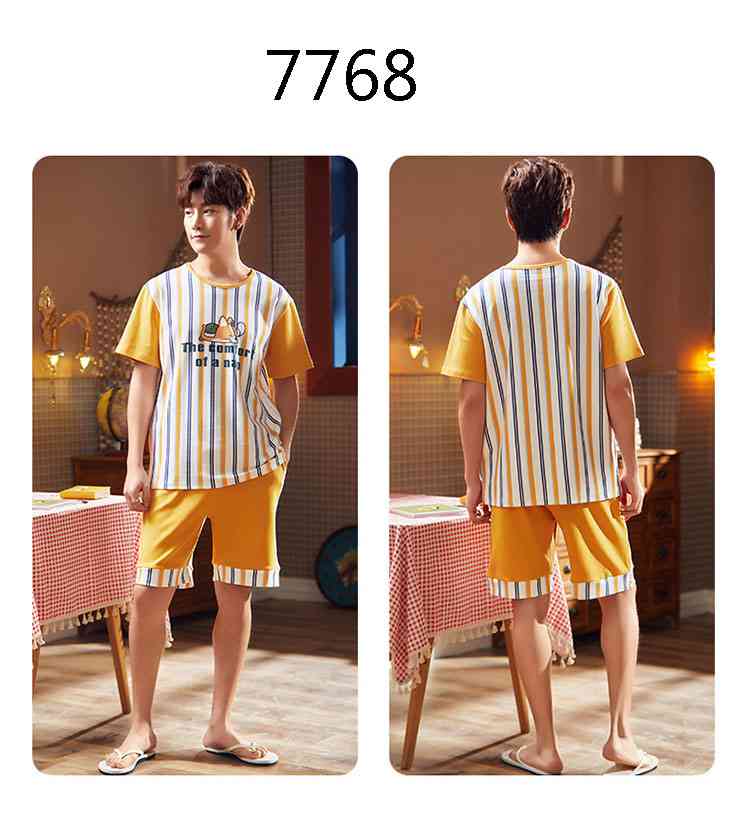 Summer Short-sleeved Korean Fashion Hedging Knitted Cotton Couple Home Clothes can be worn outside on sale 8
