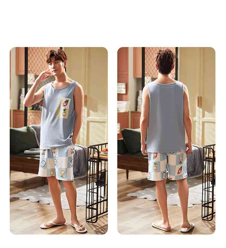 Summer Short-sleeved Korean Fashion Hedging Knitted Cotton Couple Home Clothes can be worn outside on sale 10