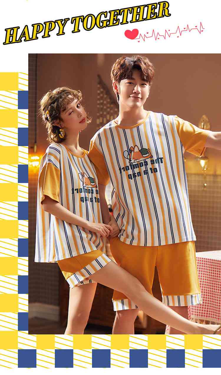 Summer Short-sleeved Korean Fashion Hedging Knitted Cotton Couple Home Clothes can be worn outside on sale 13
