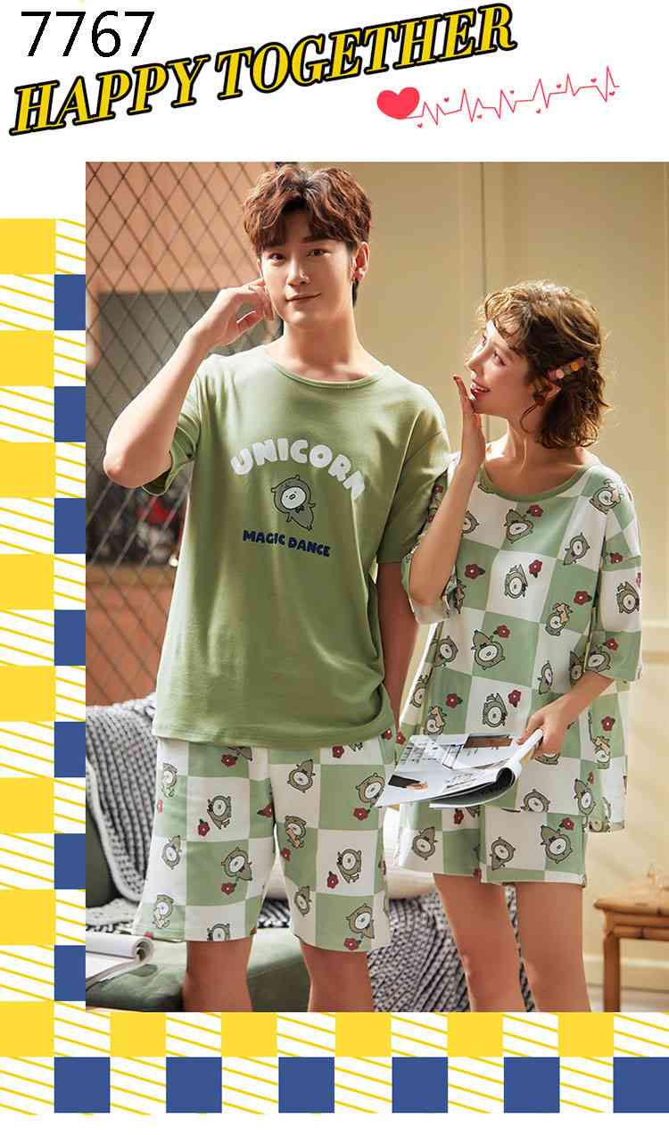 Summer Short-sleeved Korean Fashion Hedging Knitted Cotton Couple Home Clothes can be worn outside on sale 14