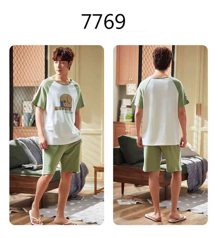 Summer Short-sleeved Korean Fashion Hedging Knitted Cotton Couple Home Clothes can be worn outside on sale 15