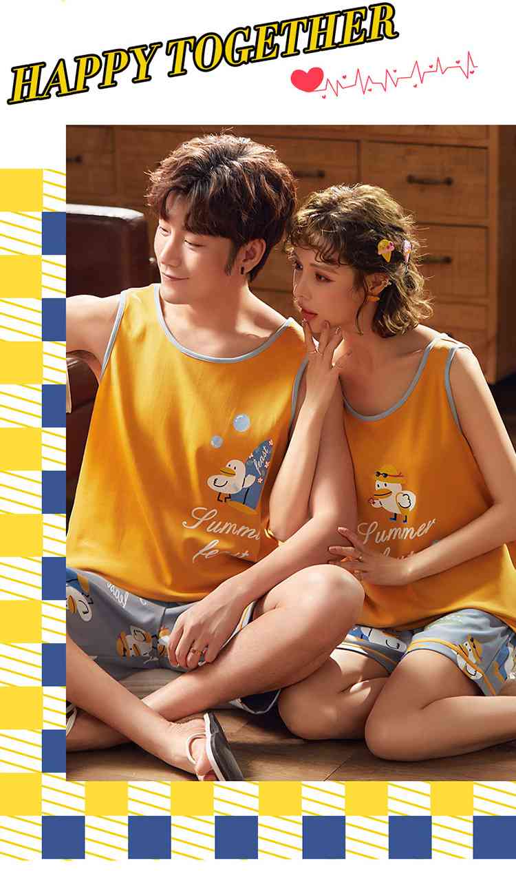 Summer Short-sleeved Korean Fashion Hedging Knitted Cotton Couple Home Clothes can be worn outside on sale 16