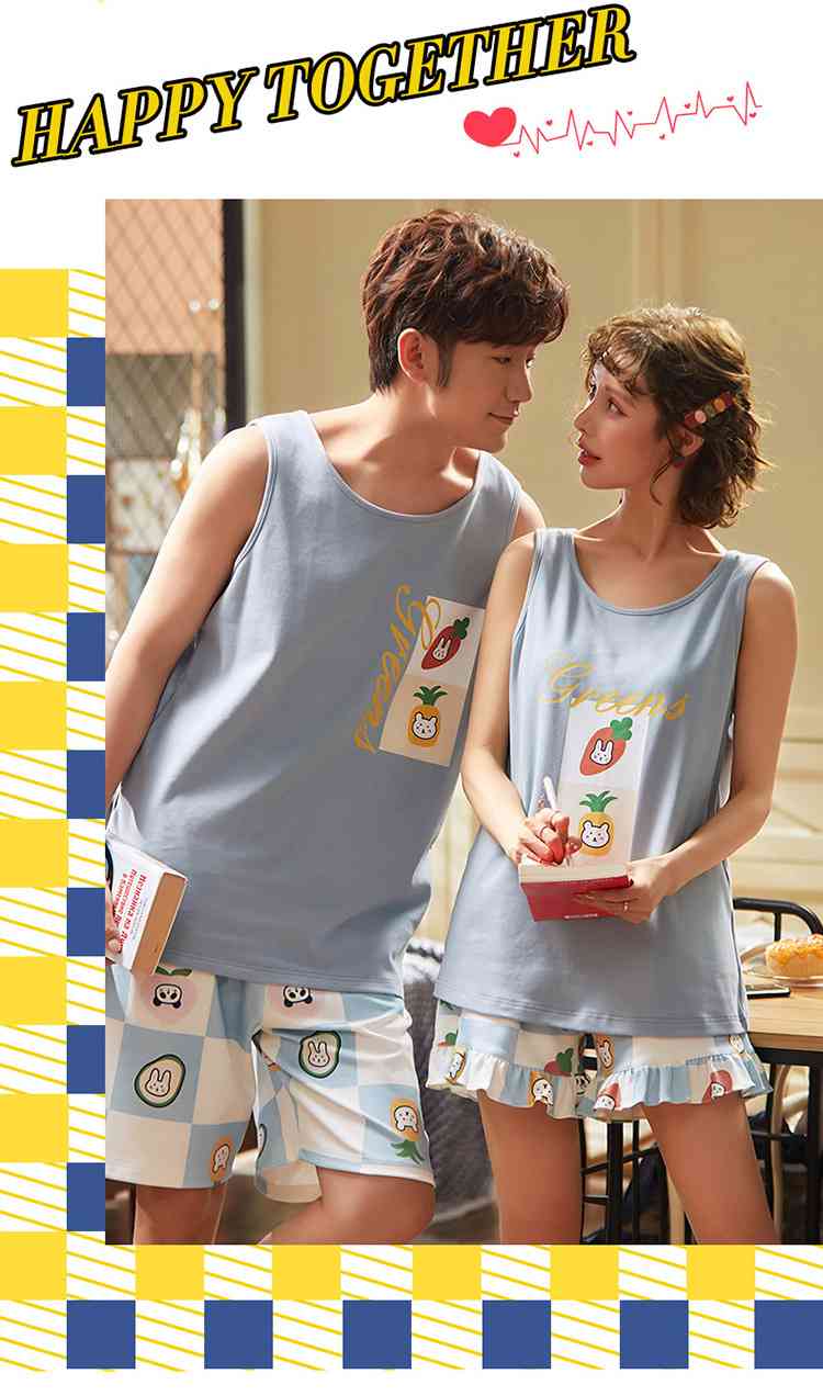 Summer Short-sleeved Korean Fashion Hedging Knitted Cotton Couple Home Clothes can be worn outside on sale 19