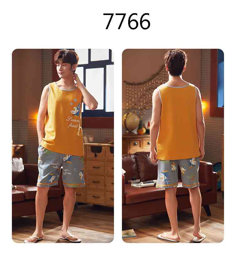 Summer Short-sleeved Korean Fashion Hedging Knitted Cotton Couple Home Clothes can be worn outside on sale 22