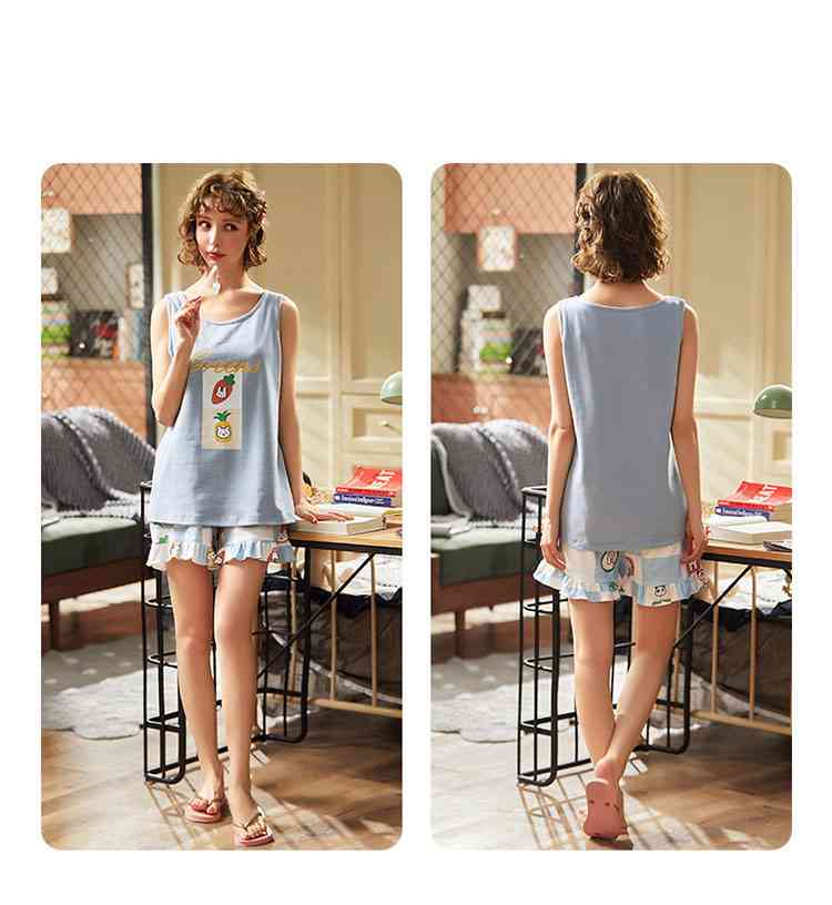 Summer Short-sleeved Korean Fashion Hedging Knitted Cotton Couple Home Clothes can be worn outside on sale 23