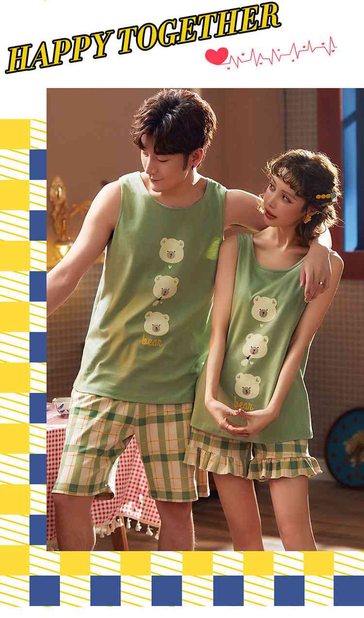 Summer Short-sleeved Korean Fashion Hedging Knitted Cotton Couple Home Clothes can be worn outside on sale 24