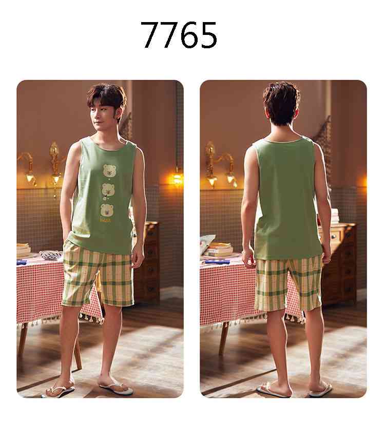 Summer Short-sleeved Korean Fashion Hedging Knitted Cotton Couple Home Clothes can be worn outside on sale 25