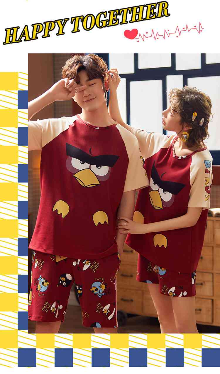 Summer Short-sleeved Korean Fashion Hedging Knitted Cotton Couple Home Clothes can be worn outside on sale 5