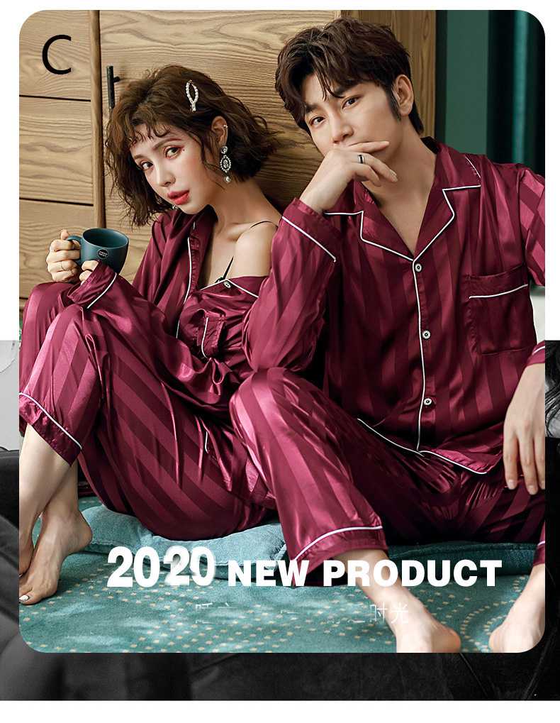 Couple Pajamas Ice Silk sexy thin section long-sleeved home service two-piece suit on sale