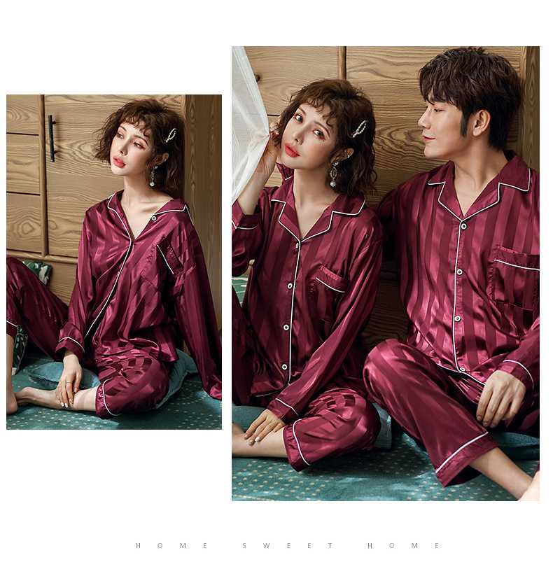 Couple Pajamas Ice Silk sexy thin section long-sleeved home service two-piece suit on sale