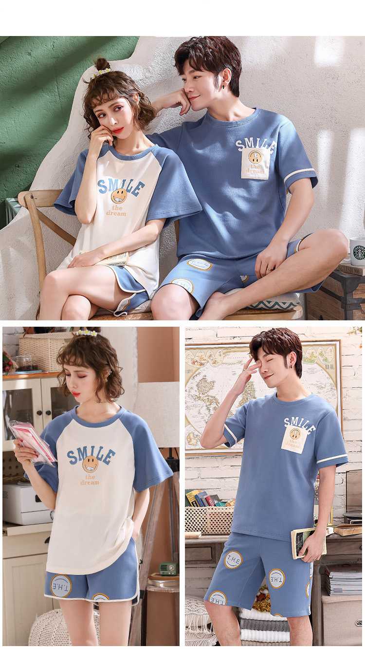 Cotton Short-sleeved thin section loose large size men and women two-piece pajamas set on sale