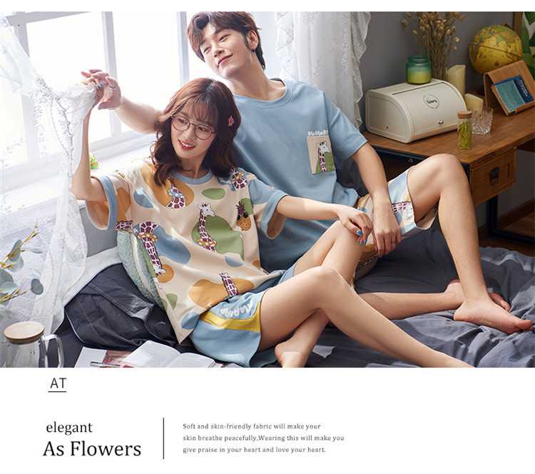 Pure cotton pullover giraffe and pineapple pattern short-sleeved couple pajamas home service on sale 10