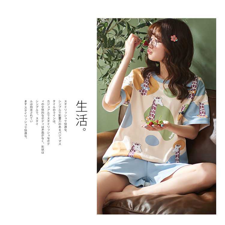 Pure cotton pullover giraffe and pineapple pattern short-sleeved couple pajamas home service on sale 2