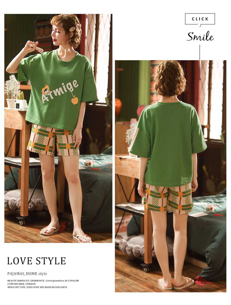 Short-sleeved cotton mens ladies shorts plus size loose couples home clothes pajamas suit on sale 13