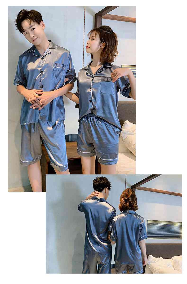 Ins Short-sleeved Ice Silk Two-piece Cartoon Print Thin Couple Pajamas Home Service on sale 1