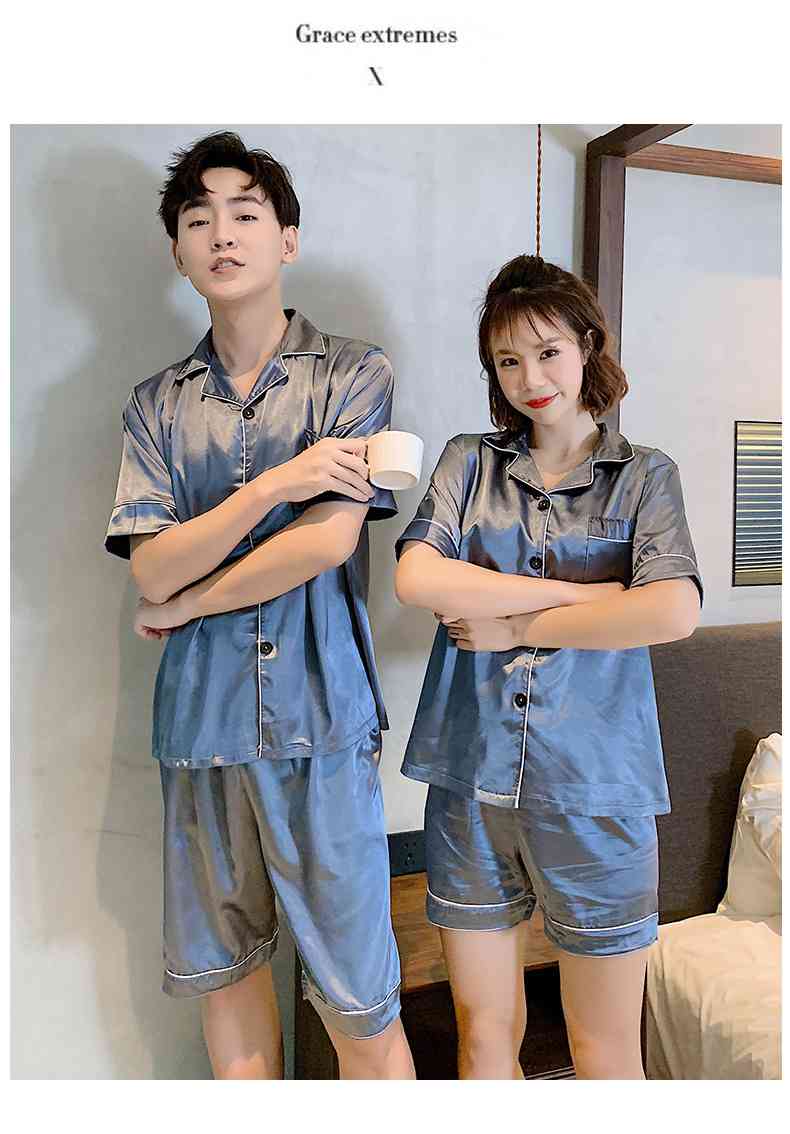 Ins Short-sleeved Ice Silk Two-piece Cartoon Print Thin Couple Pajamas Home Service on sale 3