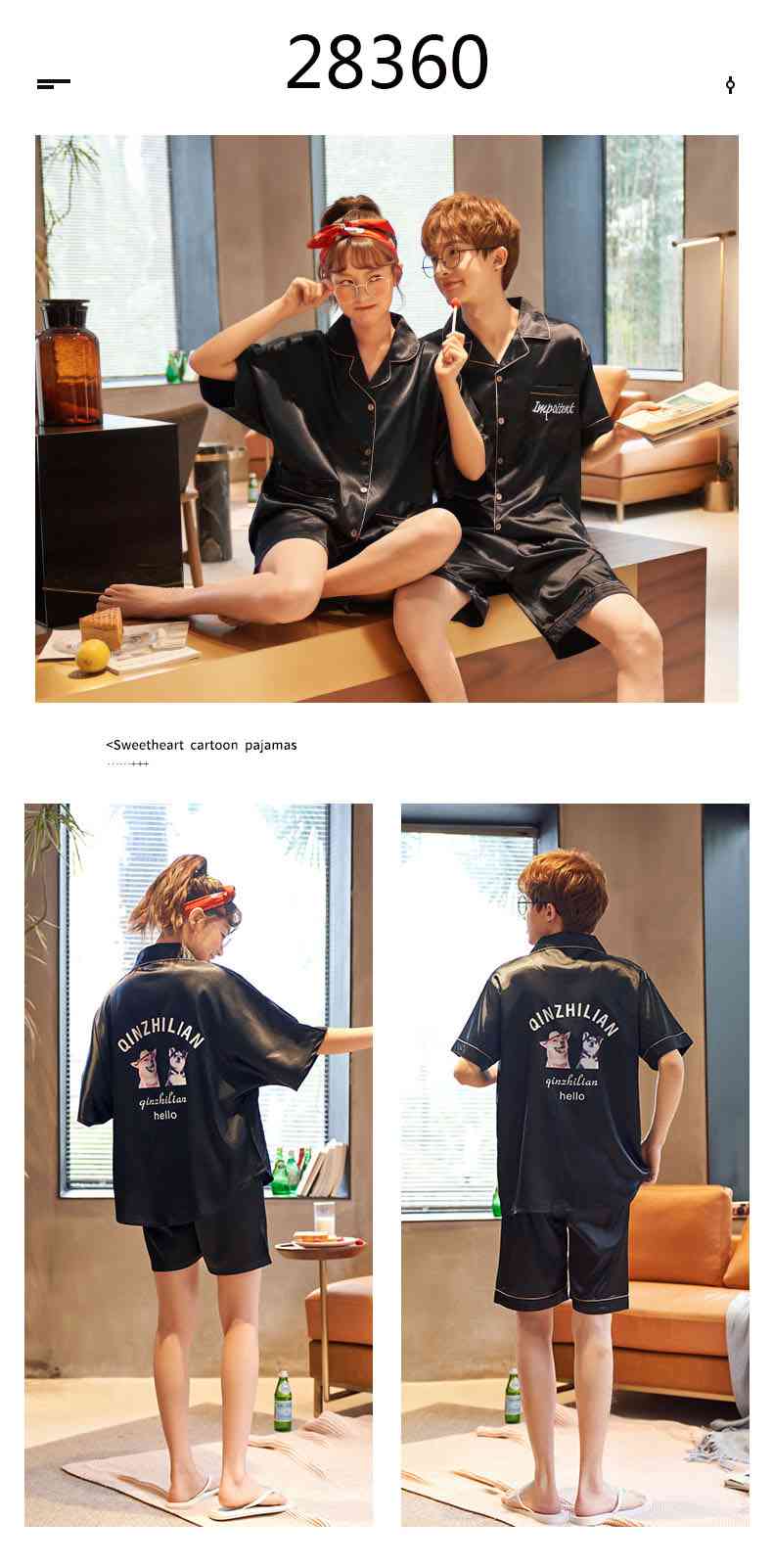 Summer Thin Section Ice Silk Cartoon Net Red Wind Couple Pajamas Home Service Suit on sale 8
