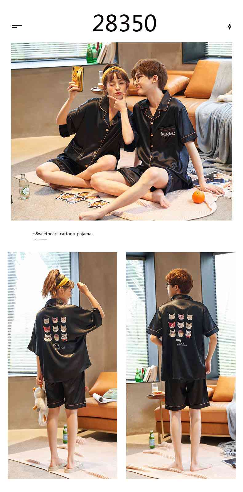 Summer Thin Section Ice Silk Cartoon Net Red Wind Couple Pajamas Home Service Suit on sale 9