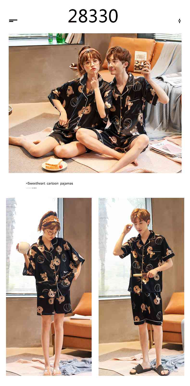 Summer Thin Section Ice Silk Cartoon Net Red Wind Couple Pajamas Home Service Suit on sale 11