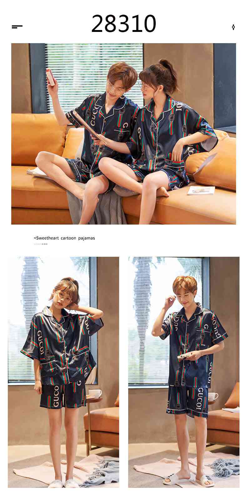 Summer Thin Section Ice Silk Cartoon Net Red Wind Couple Pajamas Home Service Suit on sale 13