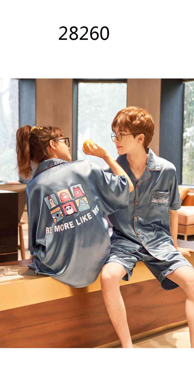 Summer Thin Section Ice Silk Cartoon Net Red Wind Couple Pajamas Home Service Suit on sale 3