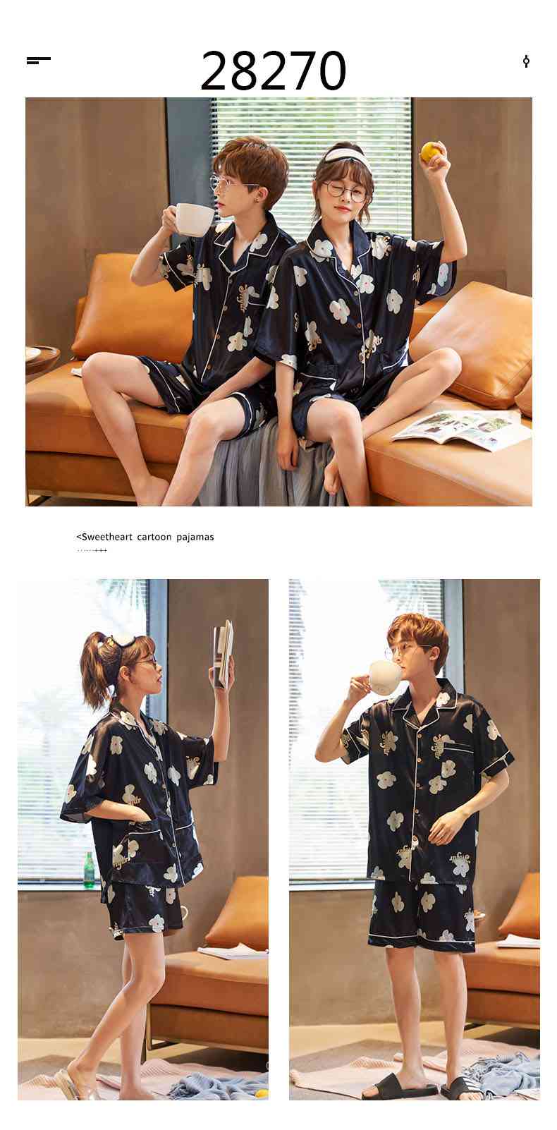 Summer Thin Section Ice Silk Cartoon Net Red Wind Couple Pajamas Home Service Suit on sale 5
